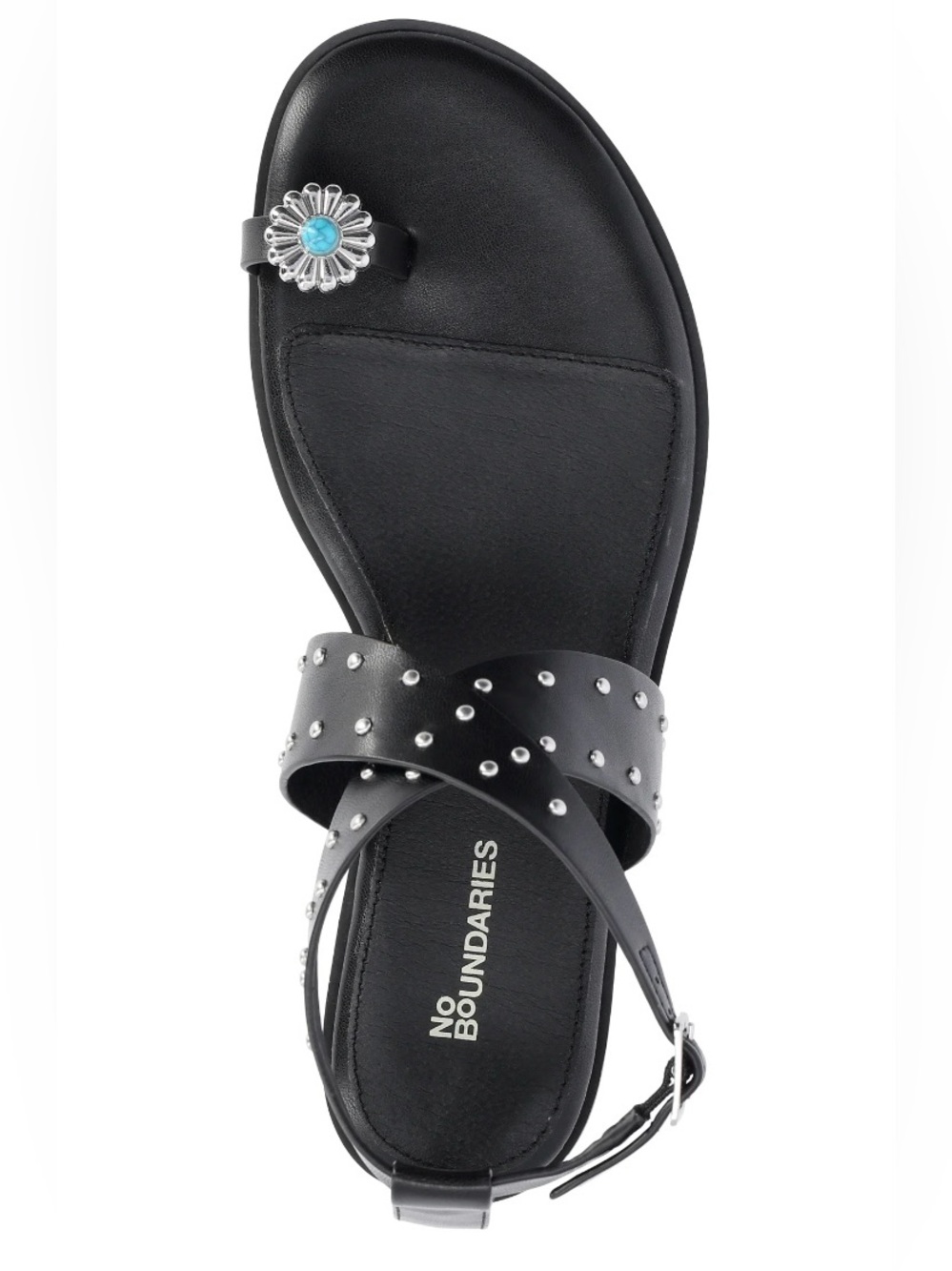 NWT No Boundaries Black Studded Toe-Ring Sandal with Blue Accent